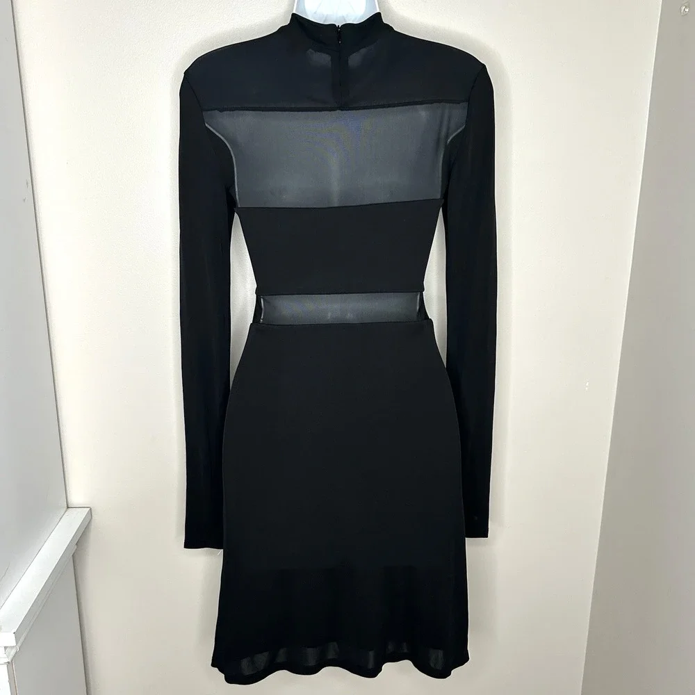 STAUD Falcon Mini Dress Black Size S Sheer Panels L/S Party Going Out Goth Sexy - Picture 5 of 14